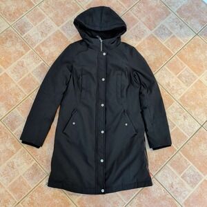 Levi's Hooded Down Parka Jacket Womens Small Black Fleece Lined Long Coat